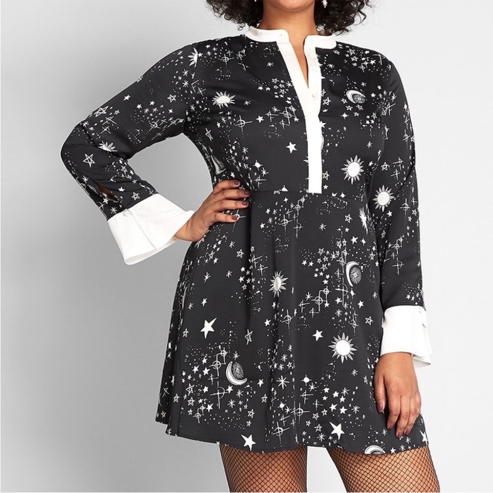 ModCloth Black and White Celestial Cuff Dress